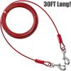 image:imageBV Dog Tie Out Cable 25 Feet  Heavy Duty Dog Lead Up to 250 Pounds  Reflective amp RustFree with Quick Release Swivel Clips amp 360 Rotating Clasp  TangleFree Dogs Runner for Yard Grey Single125lbs 30ft Red