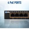 image:imageBVTech 6 Port PoE Switch 4 PoE Ports with 2 Ethernet Uplink and Extend Function  60W  8023at  1 High Power PoE Port Desktop Fanless Design  Plug amp Play  Sturdy Metal HousingGigabit2 Uplinks
