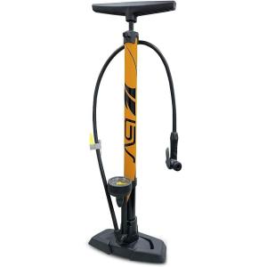 image:imageBV Bicycle Pump Durable Bike Floor Pump 1724 inch Smart Valve Head 160 psi Automatically Reversible Presta and SchraderHoney Yellow Full Size
