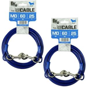 image:imageBV Dog Tie Out Cable 25 Feet  Heavy Duty Dog Lead Up to 250 Pounds  Reflective amp RustFree with Quick Release Swivel Clips amp 360 Rotating Clasp  TangleFree Dogs Runner for Yard Grey Single60lbs 25ft Blue