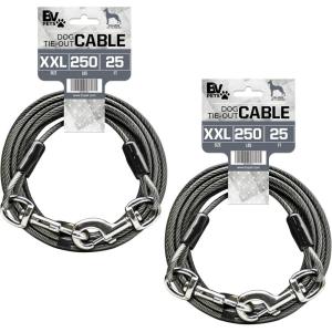 image:imageBV Dog Tie Out Cable 25 Feet  Heavy Duty Dog Lead Up to 250 Pounds  Reflective amp RustFree with Quick Release Swivel Clips amp 360 Rotating Clasp  TangleFree Dogs Runner for Yard Grey Single250lbs 25ft Grey