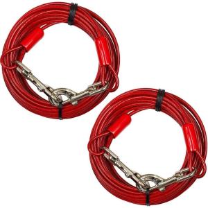 image:imageBV Dog Tie Out Cable 25 Feet  Heavy Duty Dog Lead Up to 250 Pounds  Reflective amp RustFree with Quick Release Swivel Clips amp 360 Rotating Clasp  TangleFree Dogs Runner for Yard Grey Single125lbs 30ft Red