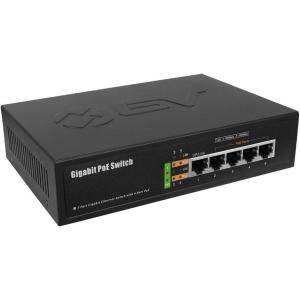 image:imageBVTech 6 Port PoE Switch 4 PoE Ports with 2 Ethernet Uplink and Extend Function  60W  8023at  1 High Power PoE Port Desktop Fanless Design  Plug amp Play  Sturdy Metal HousingPOESW501G