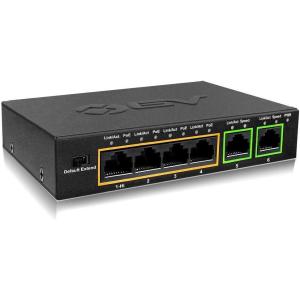 image:imageBVTech 6 Port PoE Switch 4 PoE Ports with 2 Ethernet Uplink and Extend Function  60W  8023at  1 High Power PoE Port Desktop Fanless Design  Plug amp Play  Sturdy Metal HousingMegabit2 Uplinks