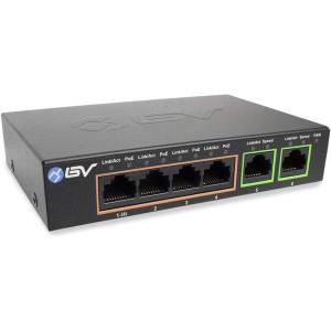 image:imageBVTech 6 Port PoE Switch 4 PoE Ports with 2 Ethernet Uplink and Extend Function  60W  8023at  1 High Power PoE Port Desktop Fanless Design  Plug amp Play  Sturdy Metal HousingGigabit2 Uplinks